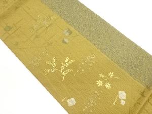 ふくれ織金銀彩色紙に紅葉・花々模様袋帯